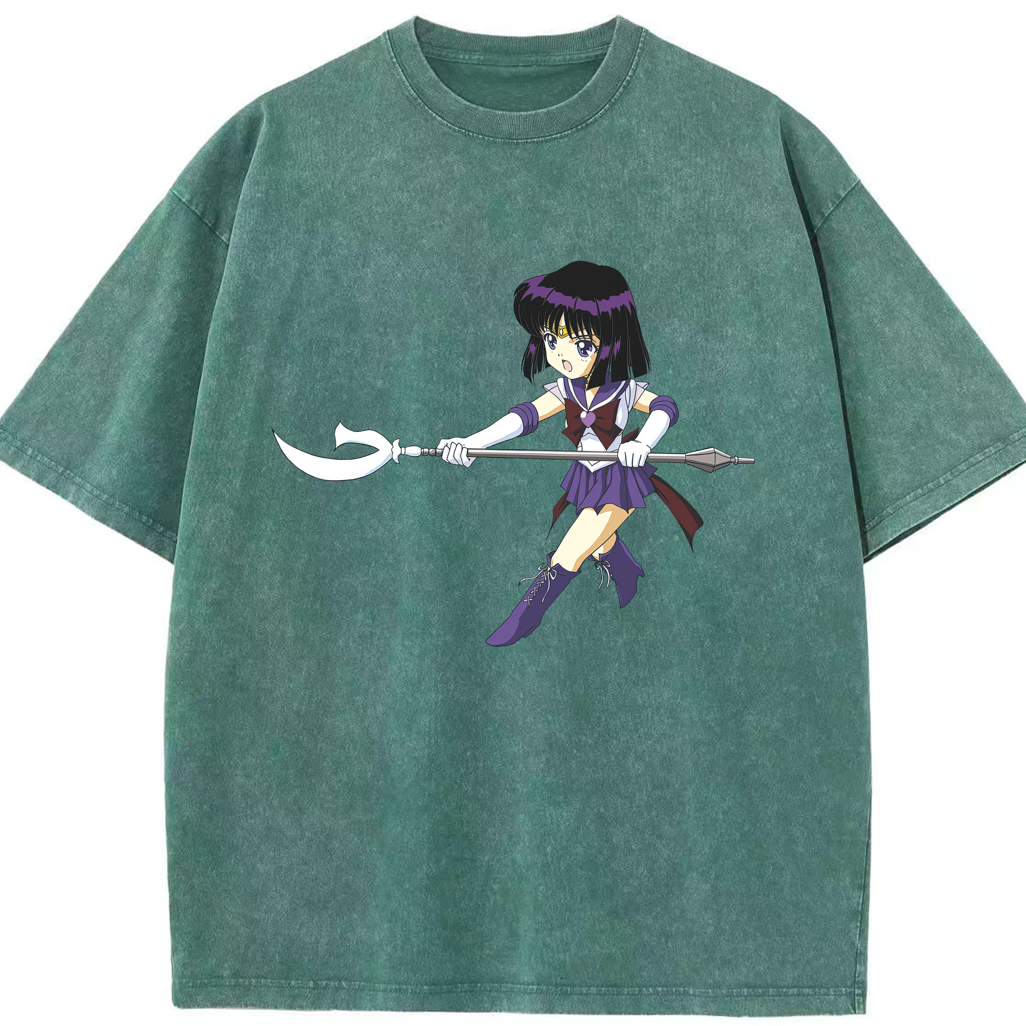 （画像用） 美少女戦士セーラームーン 土萠ほたる Sailor Moon Tomoe Hotaru （セーラーサターン；Sailor Saturn） 綿100% ヴィンテージ風 半袖Tシャツ（フロントプリント）
